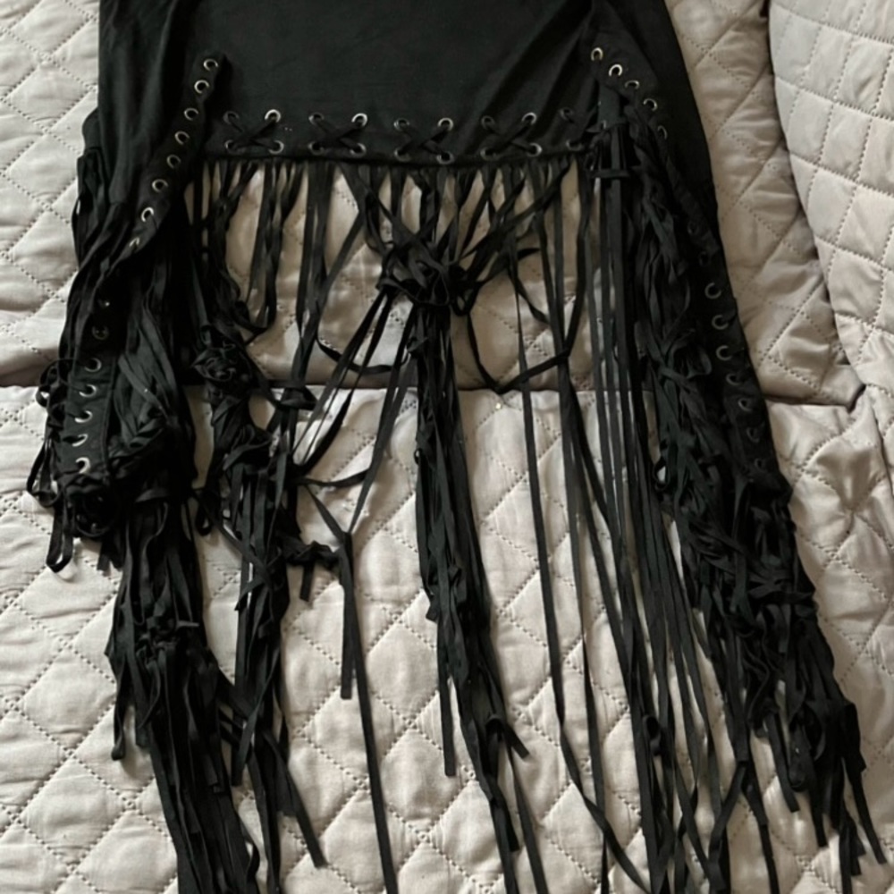 mark. Black Polyester Fringe Women’s Biker Vest XS